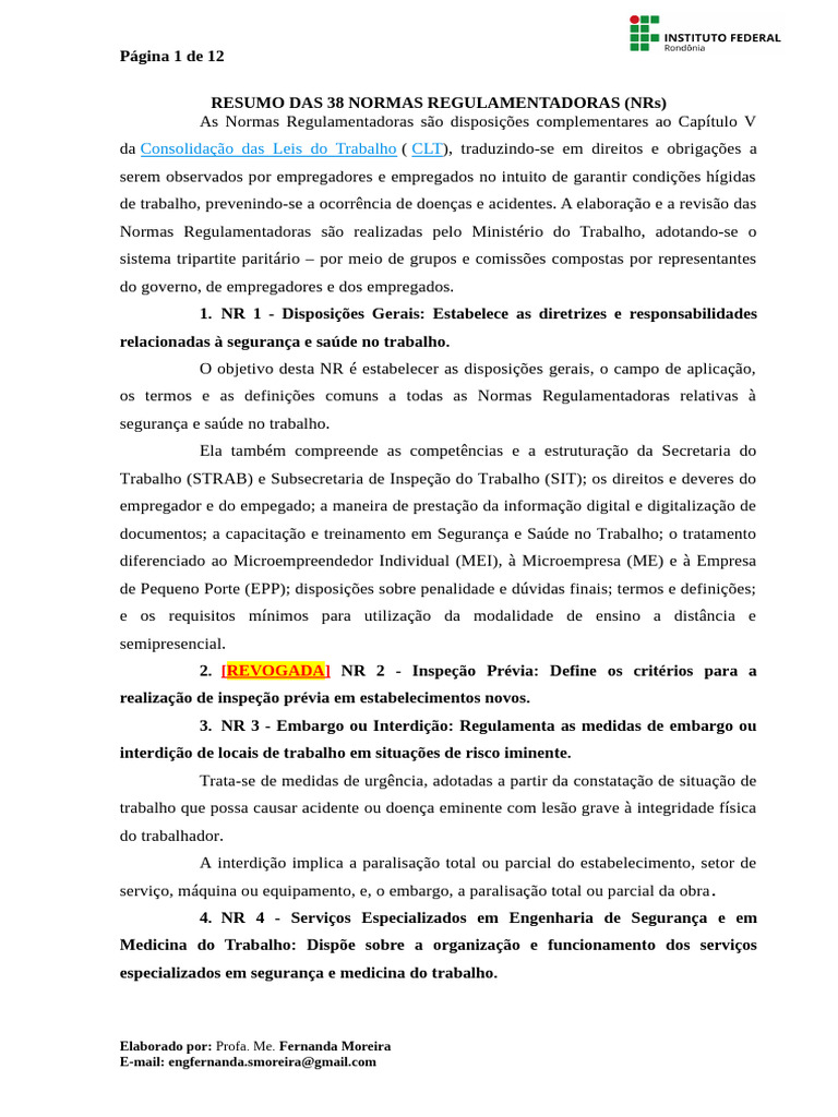 Resumo das Normas Regulamentadoras (NRs) | PDF | Mineração | Desperdício