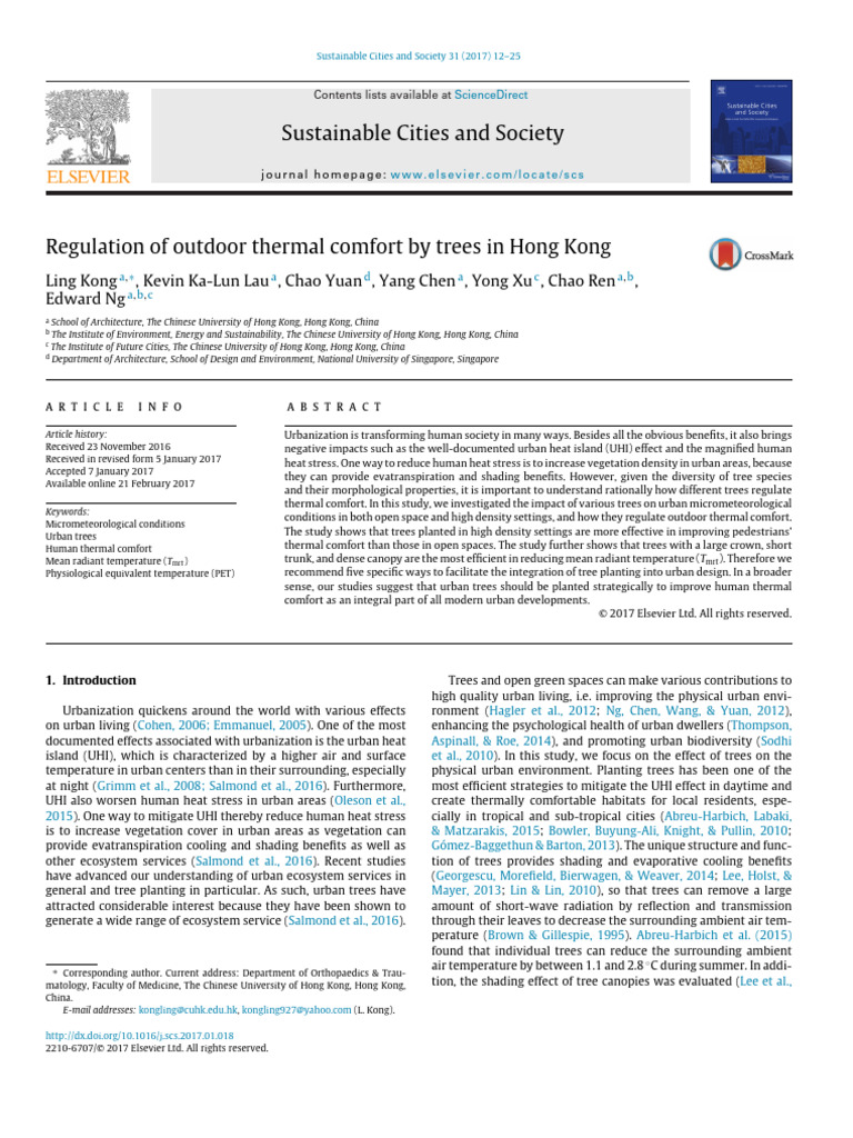 Regulation of Outdoor Thermal Comfort by Trees in Hong Kong | PDF ...