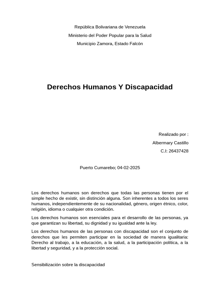 Derechos Humanos y Discapacidad en Venezuela | PDF | Invalidez ...