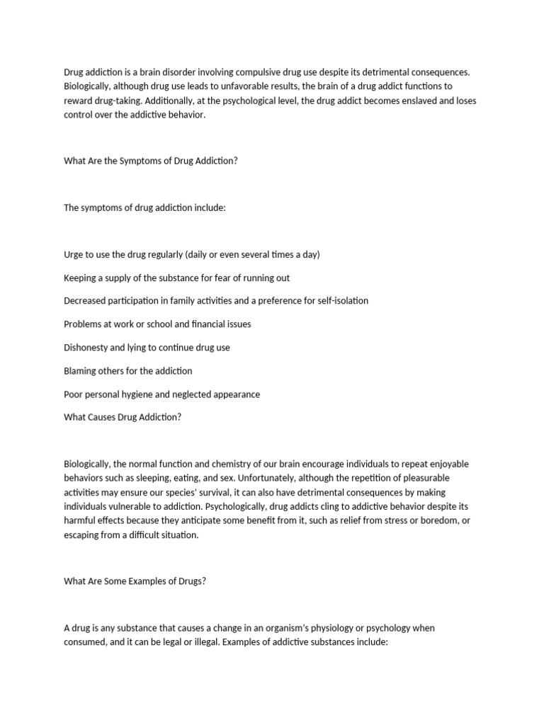 Understanding Drug Addiction Symptoms & Treatment | PDF | Substance ...