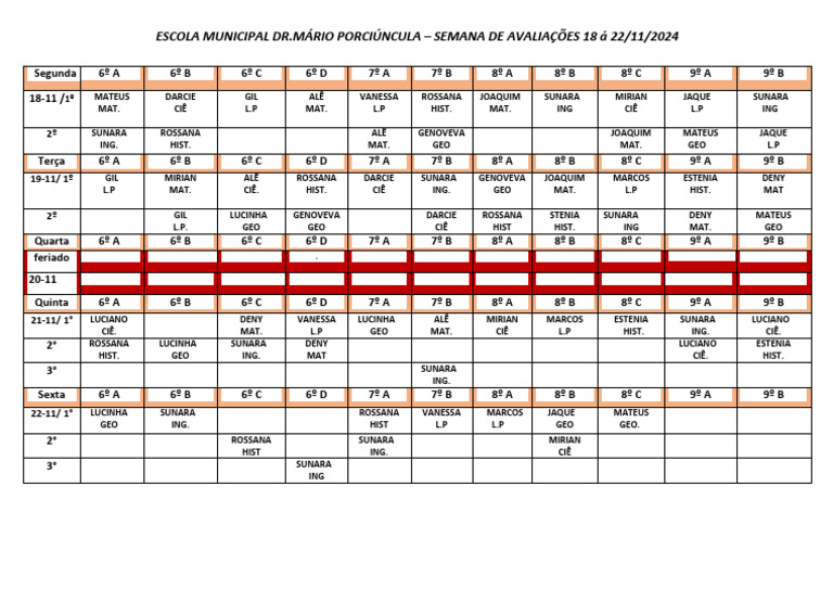 Horario DE PROVA IV UNIDADE 2024 | PDF