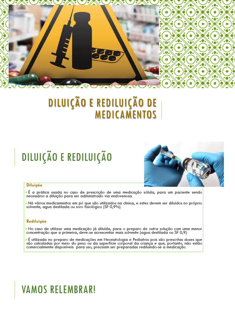 Diluição e Rediluição de Medicamentos | PDF | Concentração