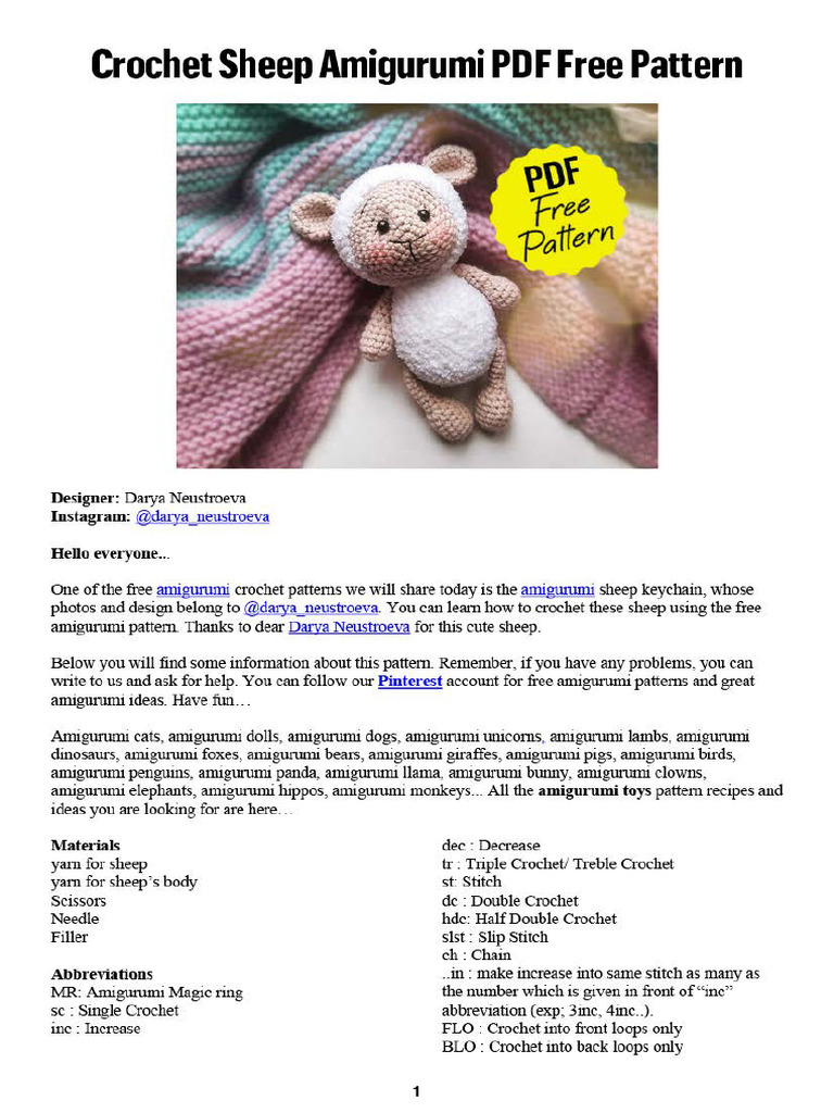 Crochet Sheep Amigurumi PDF Free Pattern | PDF