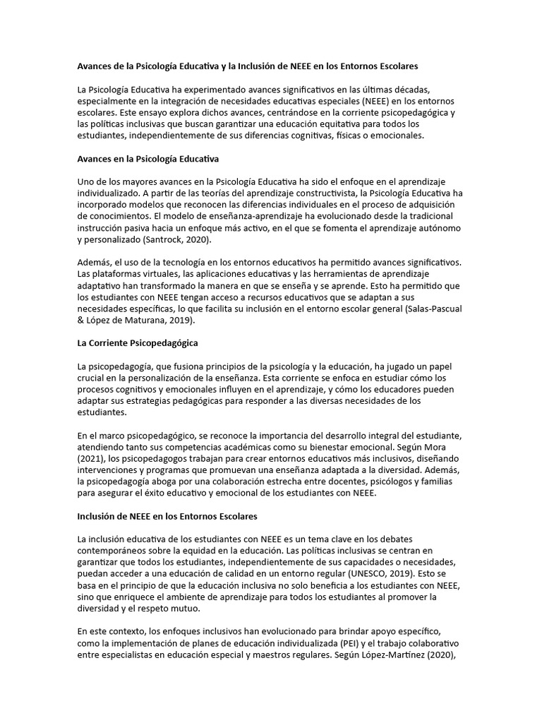 Inclusión de NEEE en Psicología Educativa | PDF | Inclusión (Educación ...