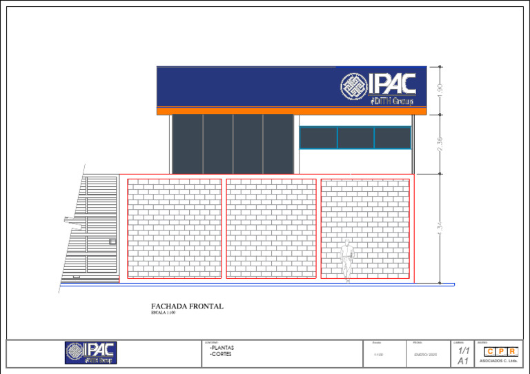 Fachada Frontal Escala 1:100 Diseño A1 | PDF