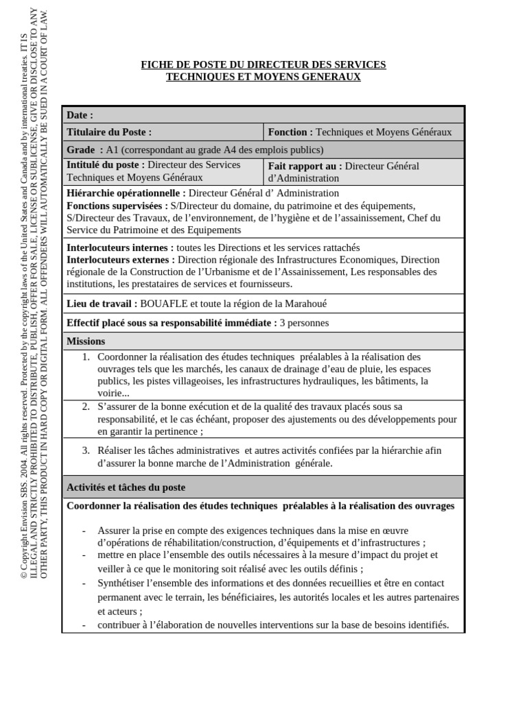 Fiche de Poste Du Directeur Des Services Techniques | PDF | Budget