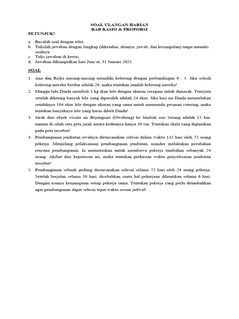 Soal Ulangan Harian Rasio dan Proporsi | PDF
