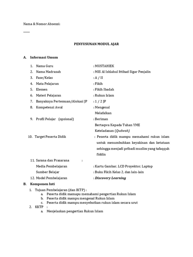 Modul Fikih: Rukun Islam Kelas 2 | PDF