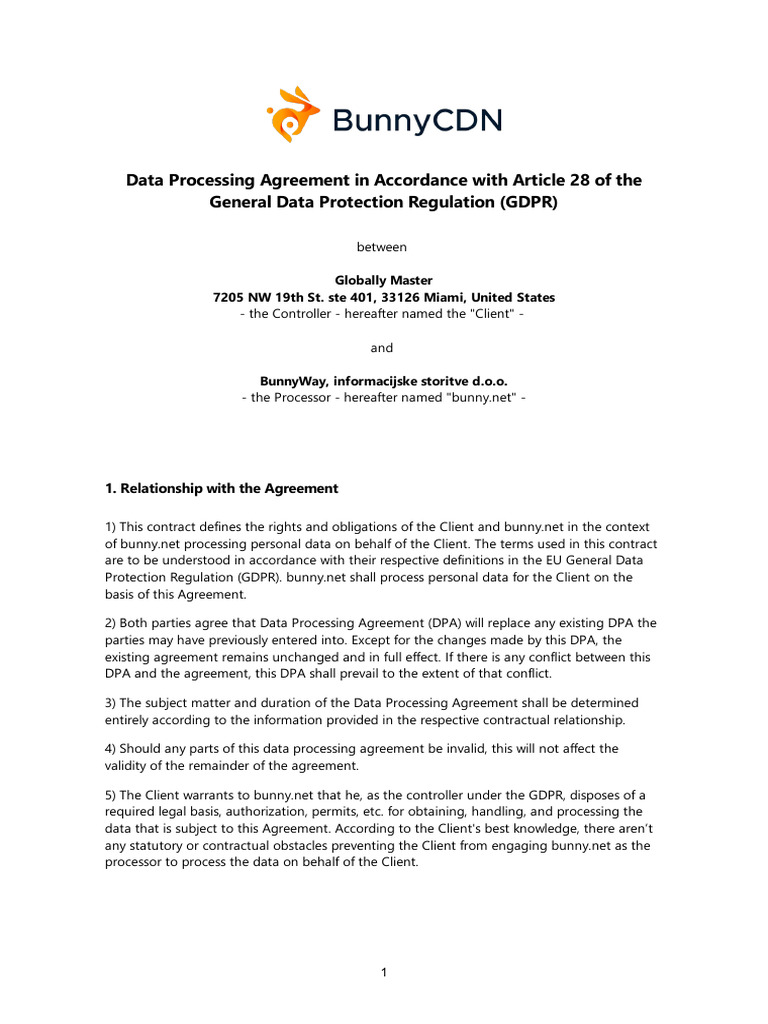 Data Processing Agreement with BunnyWay | PDF | Computing