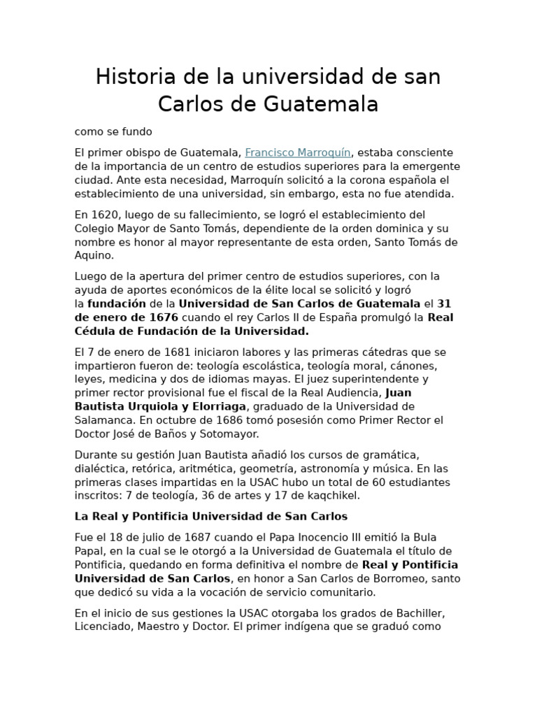 Fundación Y Evolución De La Usac Pdf Universidad Guatemala