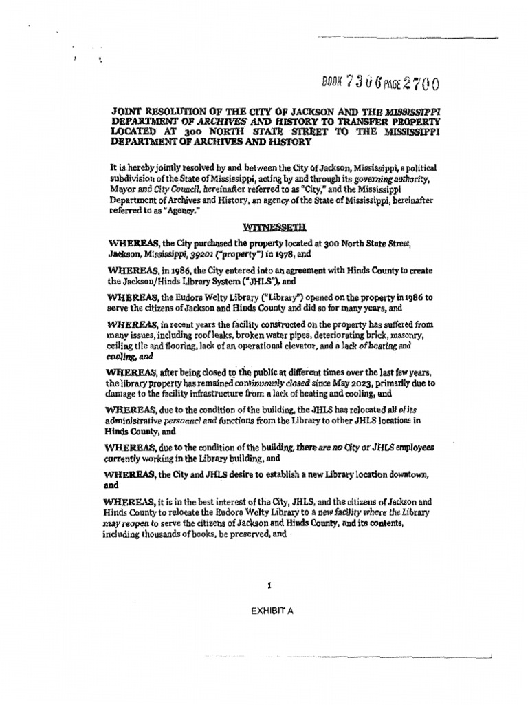 Joint Resolution Between City of Jackson and MDAH | PDF