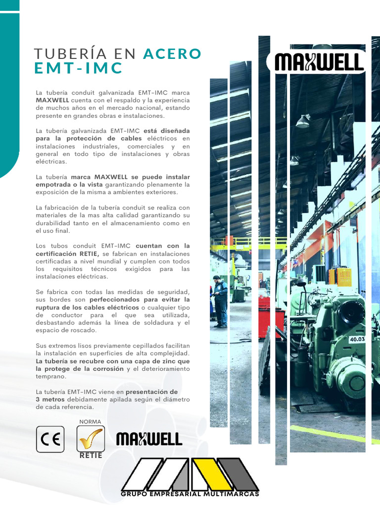 Tubería Conduit EMT-IMC MAXWELL | PDF | Tubería (transporte de fluidos ...