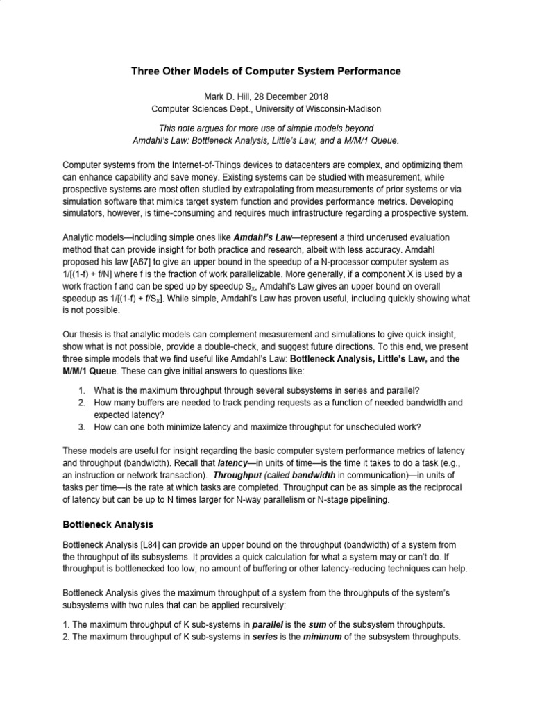 Three Other Models of Computer System Performance | PDF | Computer ...