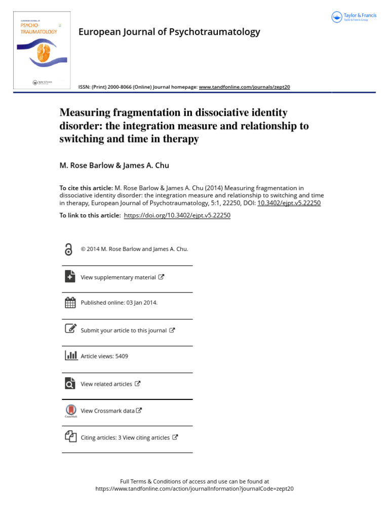 Measuring Fragmentation in DID Therapy | PDF | Dissociation (Psychology ...
