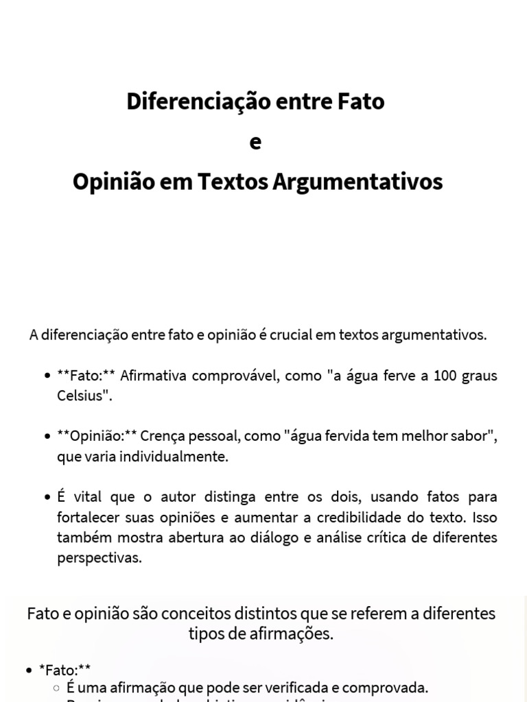 Fato vs Opinião em Textos Argumentativos | PDF