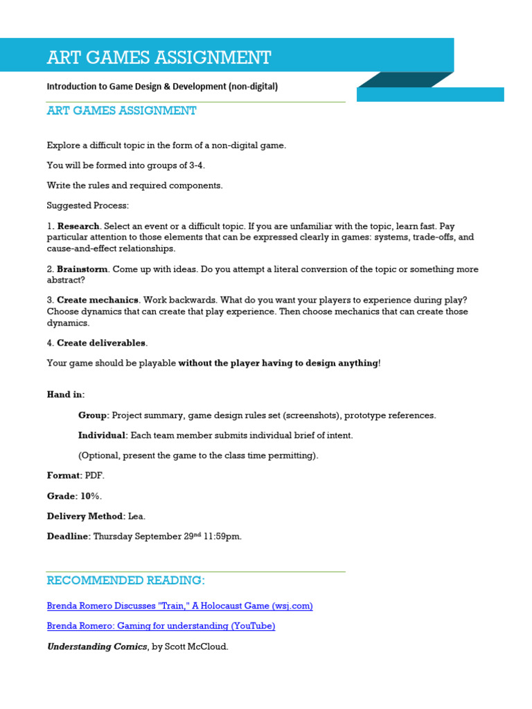 Non-Digital Game Design Assignment | PDF