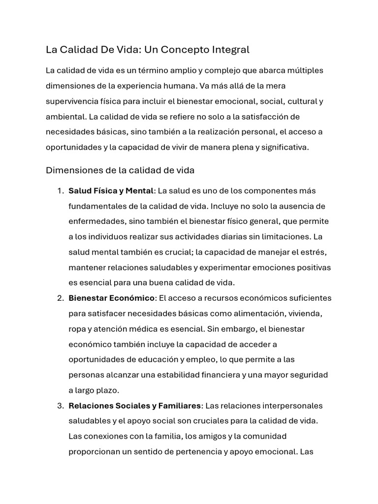 Calidad de Vida | PDF | Calidad de vida | Bienestar