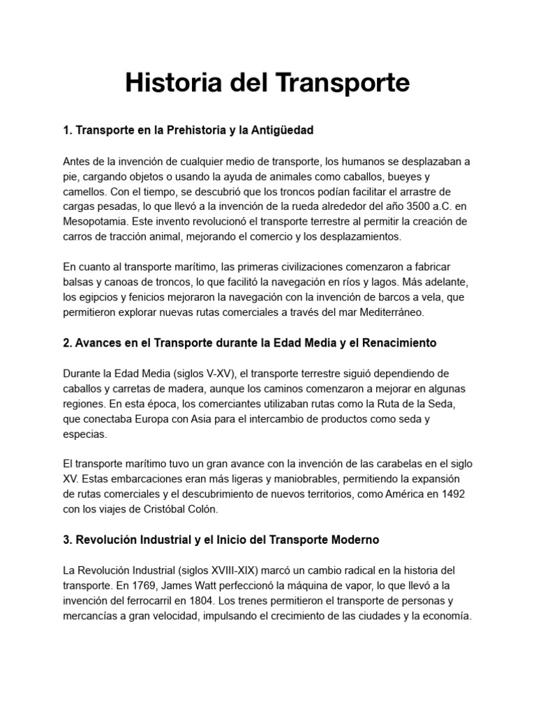 Evolución del Transporte a lo Largo de la Historia | PDF | Tren | Coche
