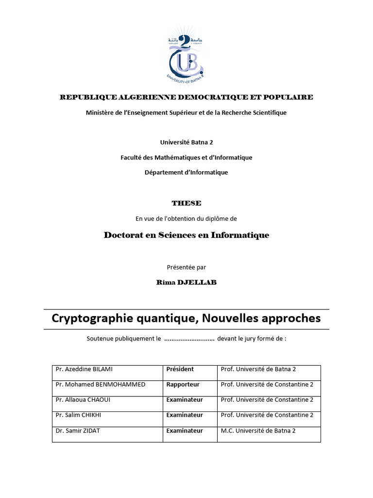 Cryptographie Quantique et Distribution de Clé | PDF | Cryptage ...