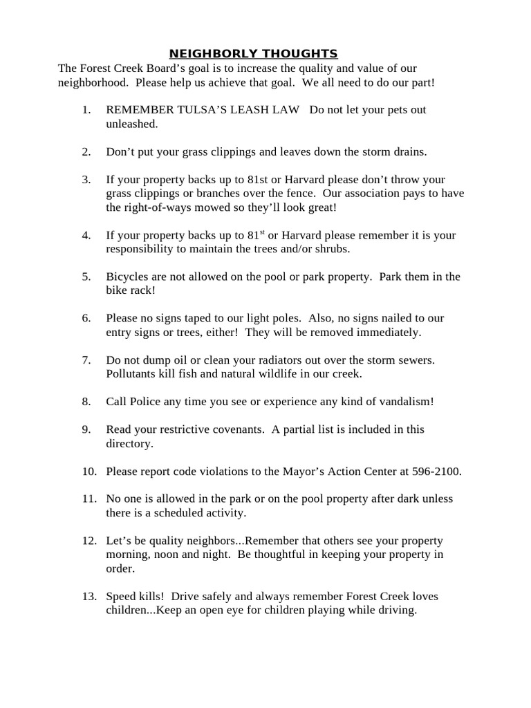 Photo inspiration: Neighborhood Guidelines Available To Future Tenants Reference: Forest Creek Neighborhood Guidelines