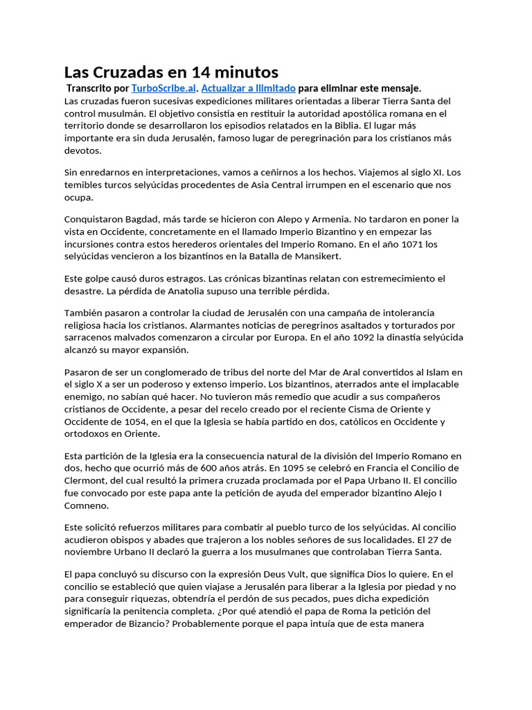 Las Cruzadas en 14 Minutos | PDF | Cruzadas | imperio Bizantino