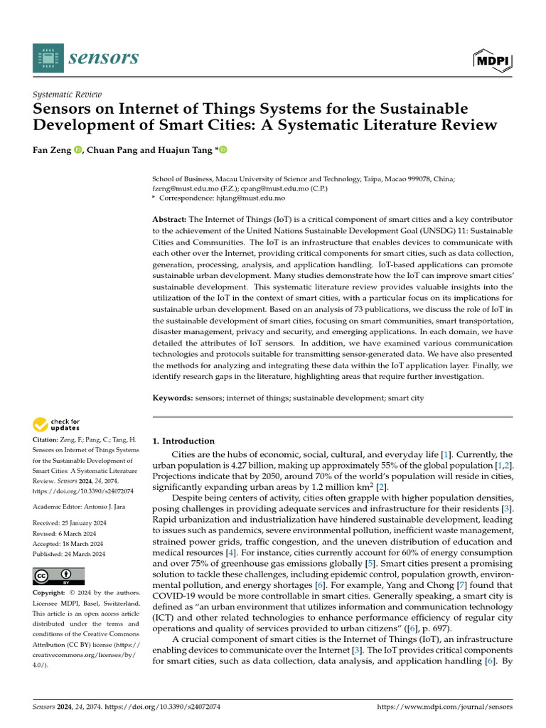 Sensors On Internet of Things Systems For The Sustainable Development ...