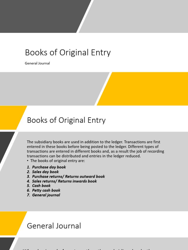 Understanding Books of Original Entry | PDF | Debits And Credits ...