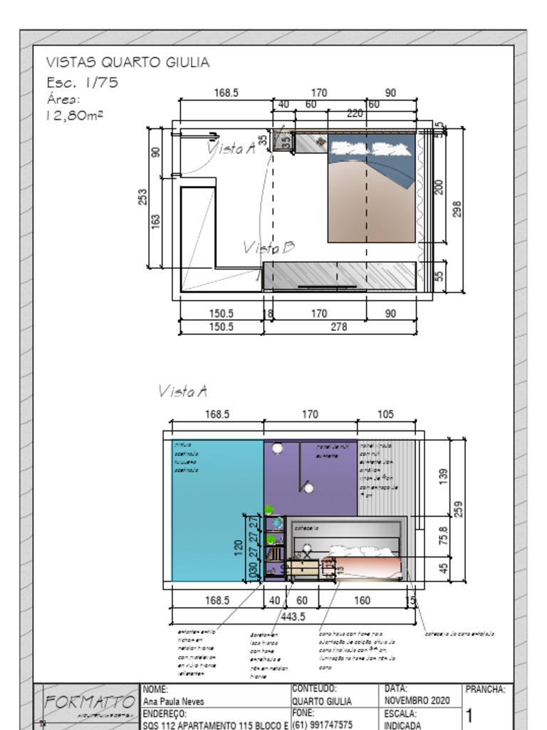 Quarto Giulia: Design e Arquitetura 12,80m² | PDF