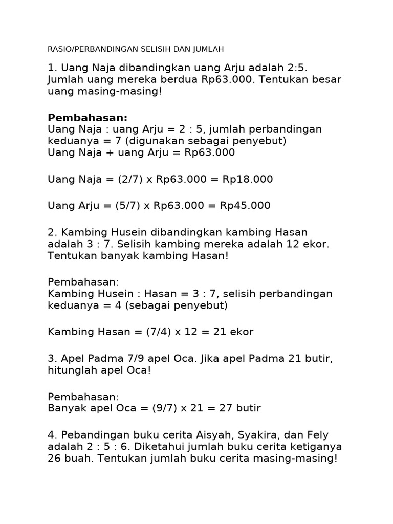 Soal Rasio Jumlah dan Selisih | PDF