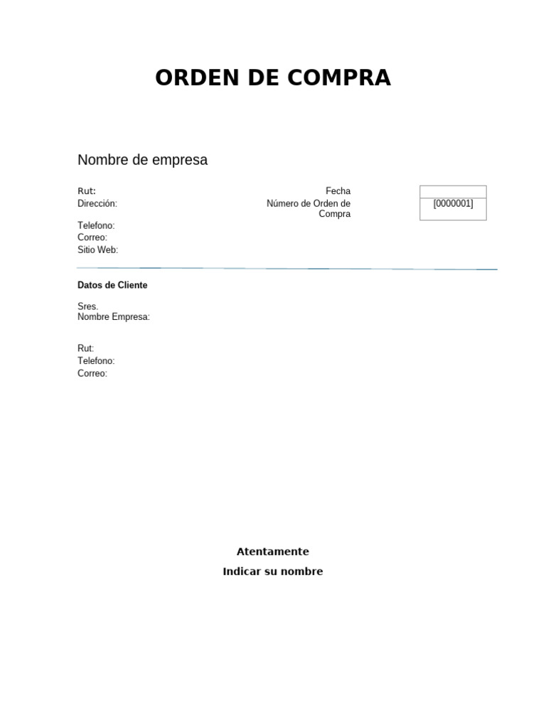 Orden de Compra Formato en Blanco 2024 | PDF
