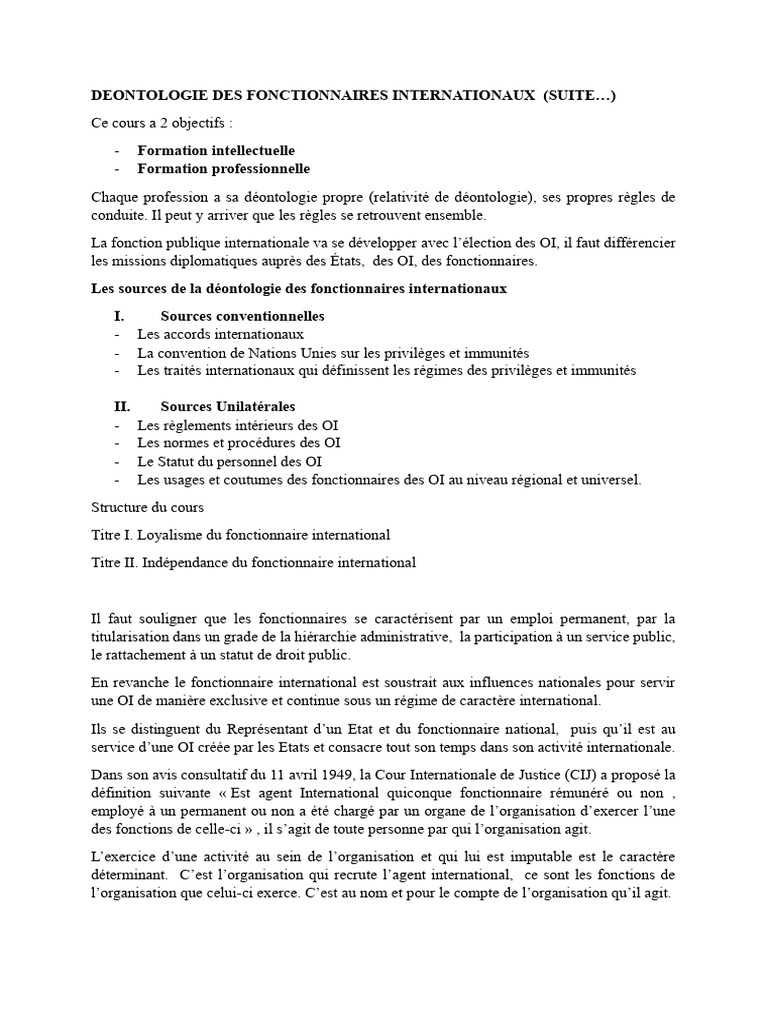 Déontologie des Fonctionnaires Internationaux | PDF | Service civil ...