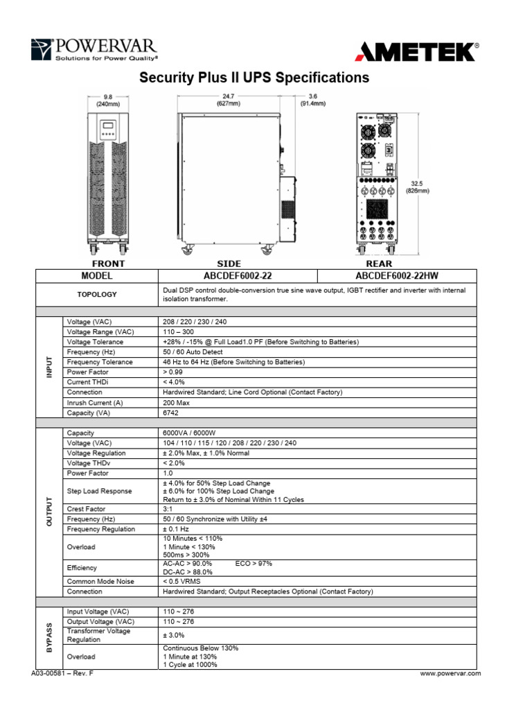 Security Plus II UPS Specifications | PDF | Power Inverter ...