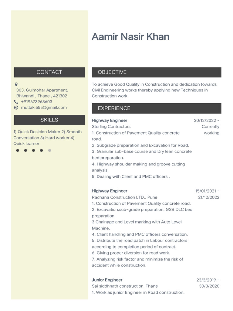 Highway Engineer Resume and Experience | PDF | Engineering | Real Estate