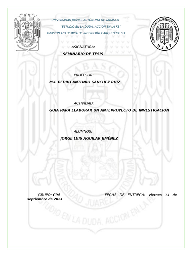 Guia para La Elaboracion de Un Anteproyecto de Tesis - C7A - AJJL | PDF ...