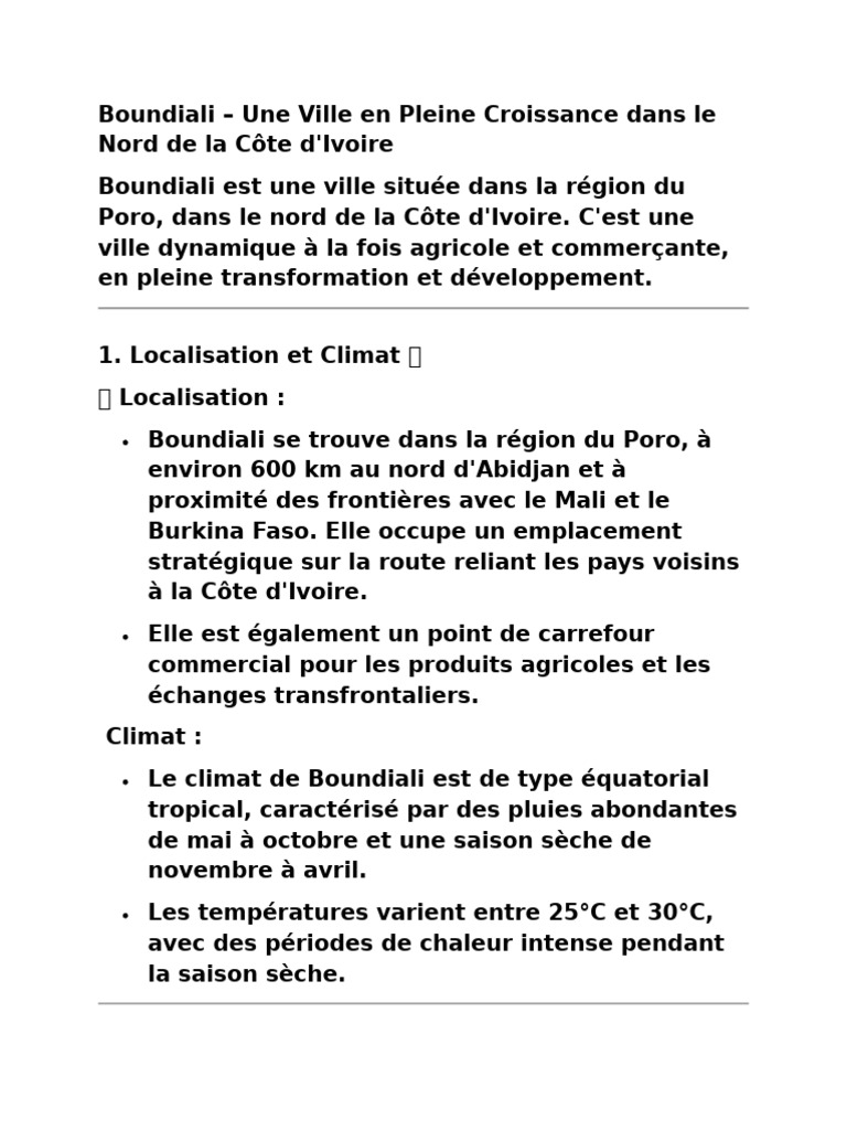 Boundiali : Croissance et Culture en Côte d'Ivoire | PDF | Côte d ...