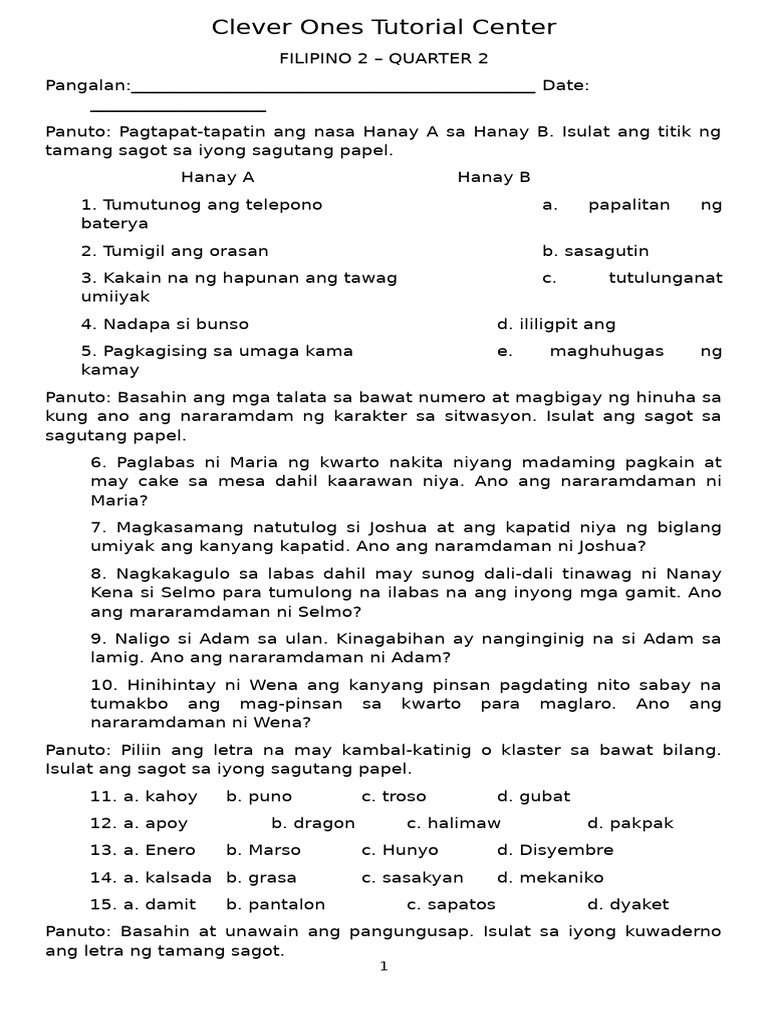 Filipino 2 - Grade 2 - Quarter 2 | PDF