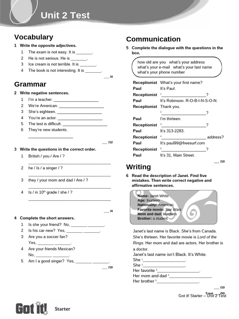Got It ST Unit Tests 2 | PDF | Grammar | Human Communication