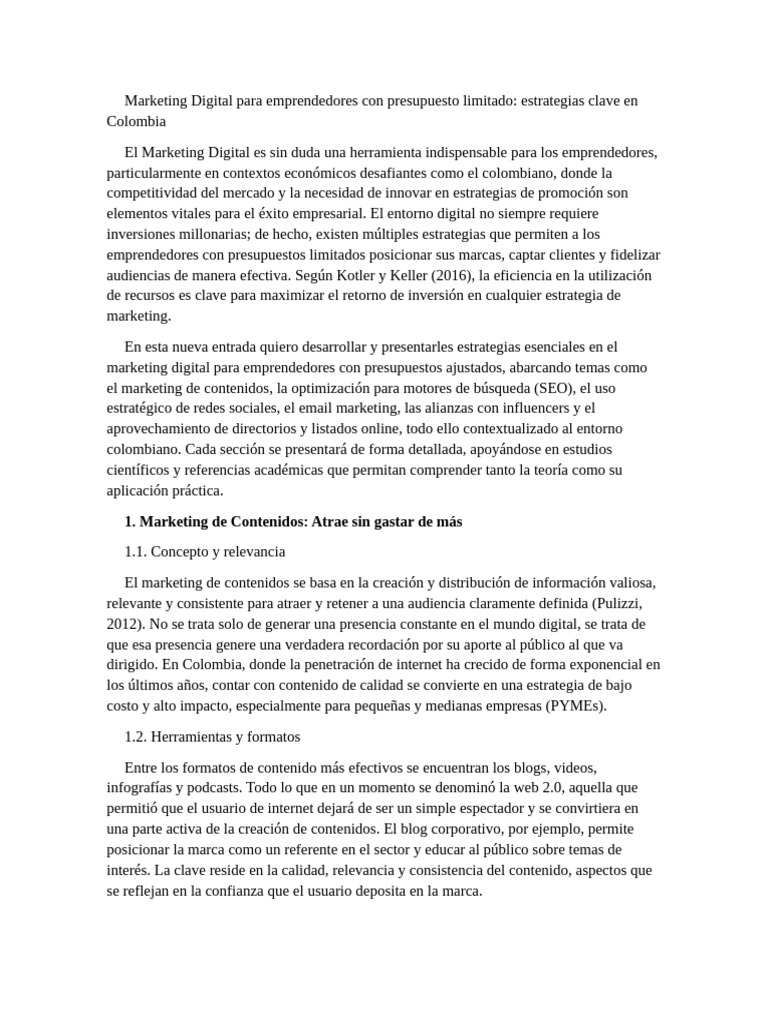 Marketing Digital para Emprendedores Con Presupuesto Limitado | PDF ...