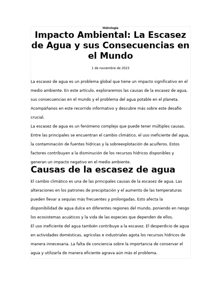 La Escasez Del Agua en El Mundo | PDF | Agua | Escasez de agua