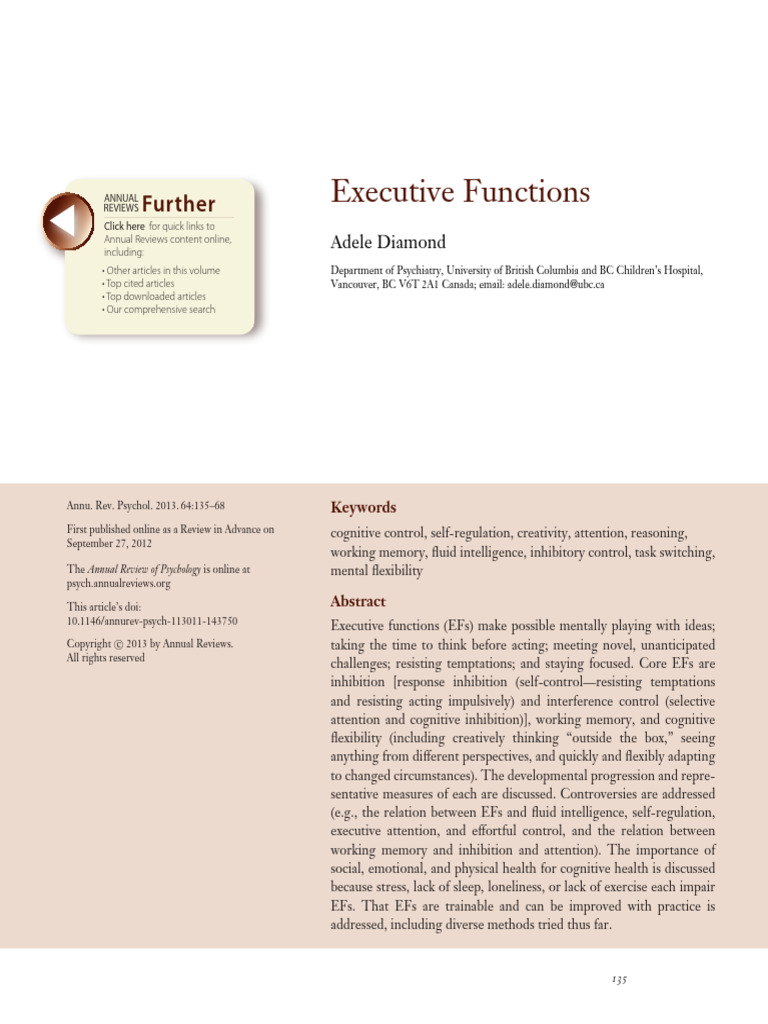 Executive Functions Diamond 2013 | PDF | Executive Functions | Attention