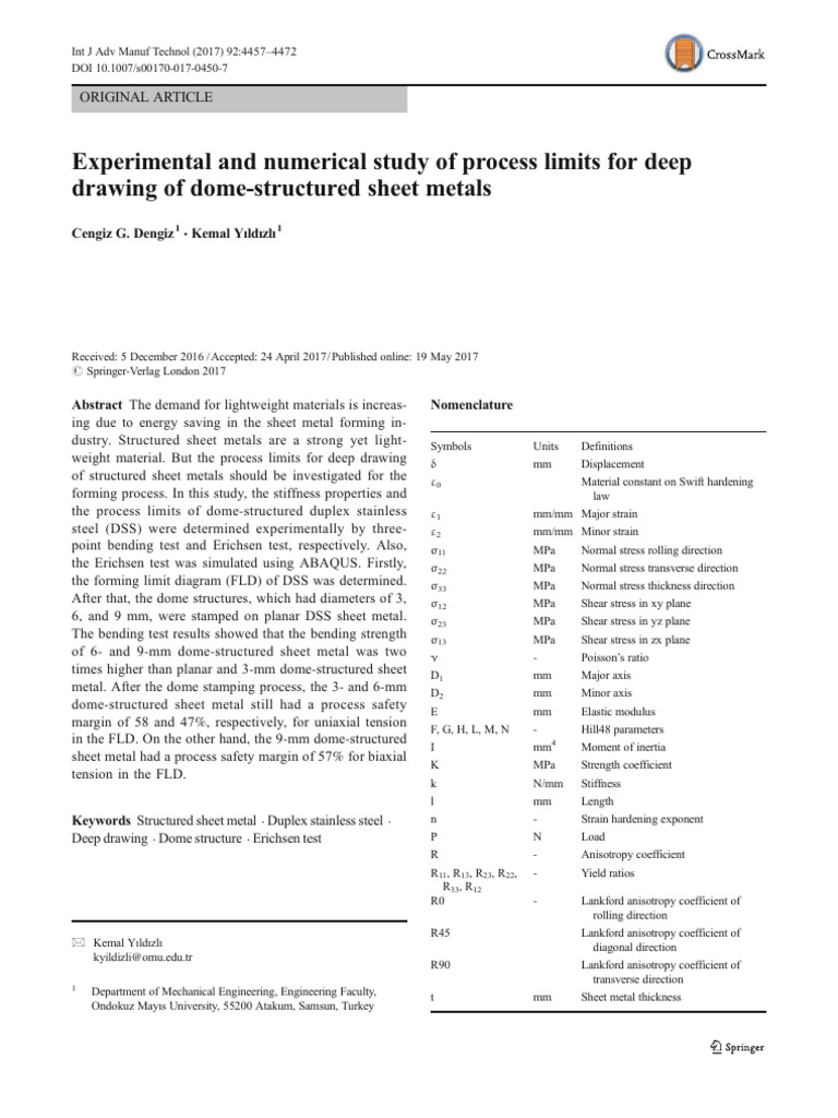 Deep Drawing Limits of Dome-Structured DSS | PDF | Deformation ...