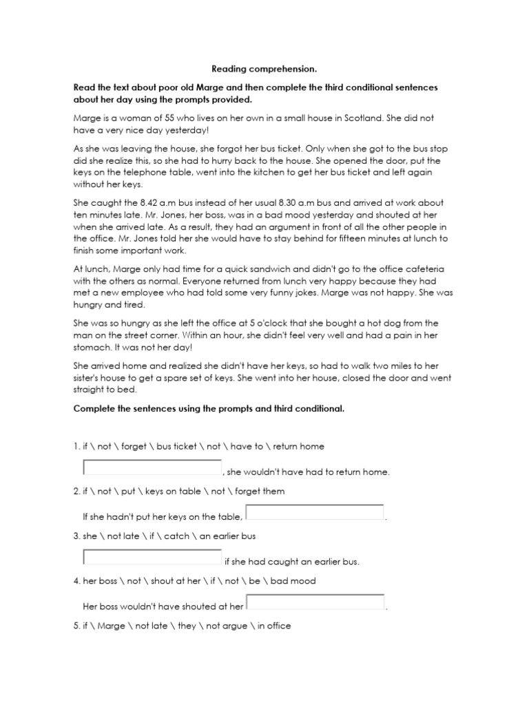 Reading Comprehension Third Conditional | PDF