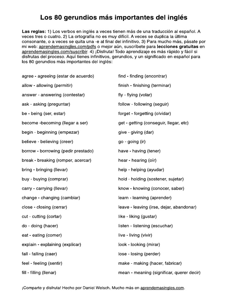 80 Gerundios en Ingles | PDF