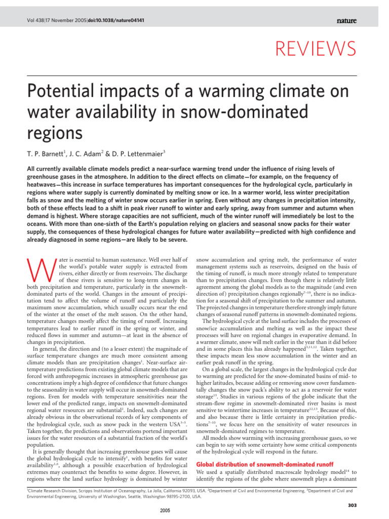Potential Impacts of A Warming Climate On Water Availability in Snow ...