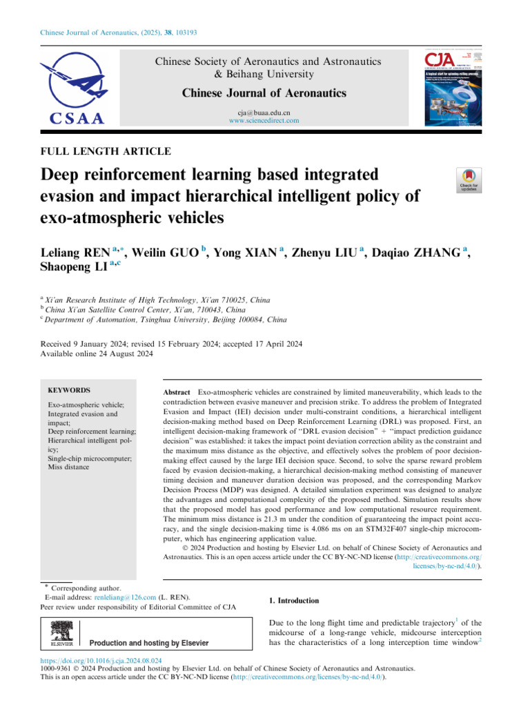 Deep Reinforcement Learning Based Integrated Evasion and 2025 Chinese ...