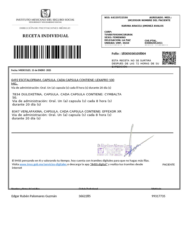 Receta IMSS 2025: Medicamentos y Datos | PDF | Drogas | Psicofarmacología