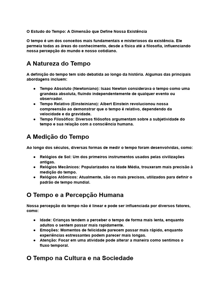 A Natureza e Percepção do Tempo | PDF