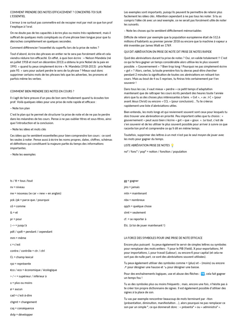 Prise de notes efficace et rapide | PDF | Linguistique