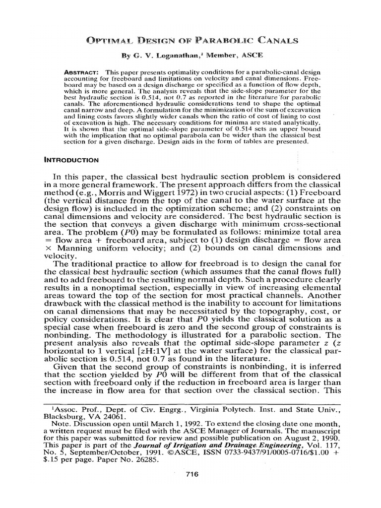 Optimal Design of Parabolic Canals | PDF | Discharge (Hydrology ...