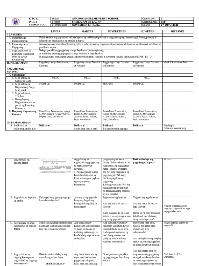 DLL Esp5 Q2 W6 | PDF
